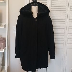 DONNY BROOK WOOL COAT WITH RABBIT FUR TRIM